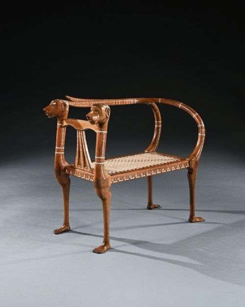 fig 3. An Extremely Rare Exhibition Quality Egyptian Revival Walnut and Inlaid Bench or Window Seat