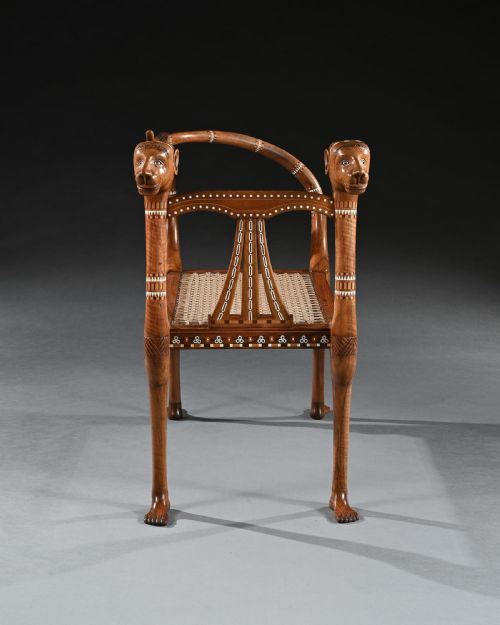 fig 4. An Extremely Rare Exhibition Quality Egyptian Revival Walnut and Inlaid Bench or Window Seat