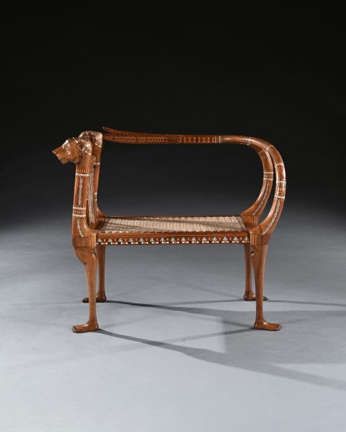 fig 5. An Extremely Rare Exhibition Quality Egyptian Revival Walnut and Inlaid Bench or Window Seat