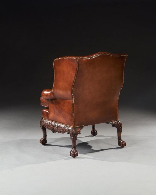 fig 2. Fine 19th Century Mahogany Leather Upholstered Wingback Armchair in the George II Manner