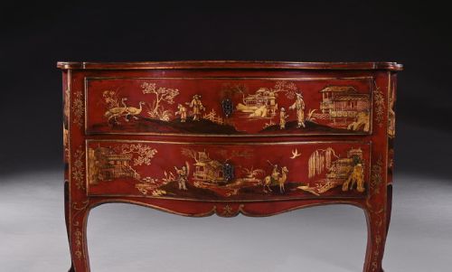fig 2. Fine Mid 19th Century North European Japanned or Lacquered Commode in the Rococo Manner