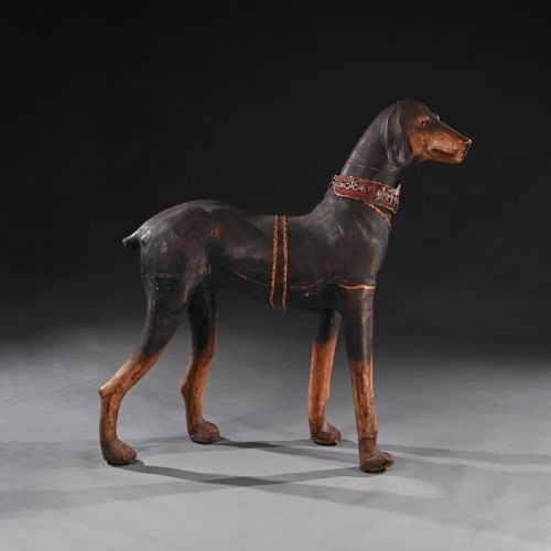 fig 2. An Extraordinary Huge French Leather Model of a Doberman Pinscher Dog Wearing Elaborate Collar with Ormolu Mounts and Harnesses