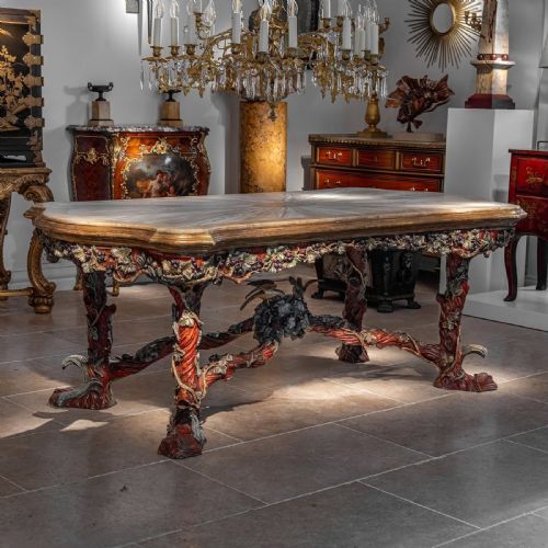 fig 1. Outstanding Italian Carved Wood Polychrome Centre Table With Onyx Top By Amulet Bertoni