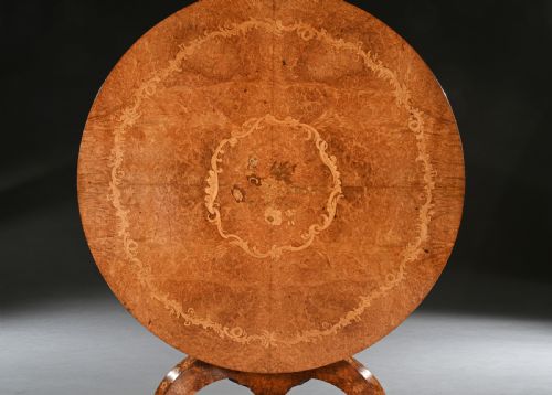 fig 1. Burl Amboyna and Marquetry Centre Table Attributed to George Blake and Co and Probably Retailed by Edward Holmes Baldock