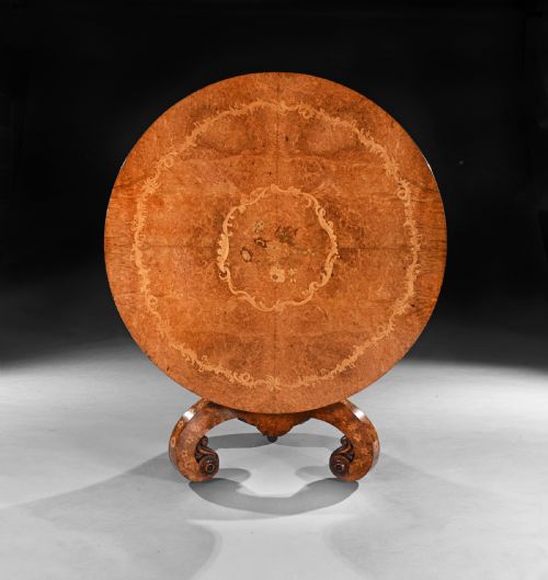 fig 2. Burl Amboyna and Marquetry Centre Table Attributed to George Blake and Co and Probably Retailed by Edward Holmes Baldock