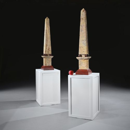 Monumental Pair of Portasanta and Rosso Antico Marble Obelisks, Italian Early 20th Century