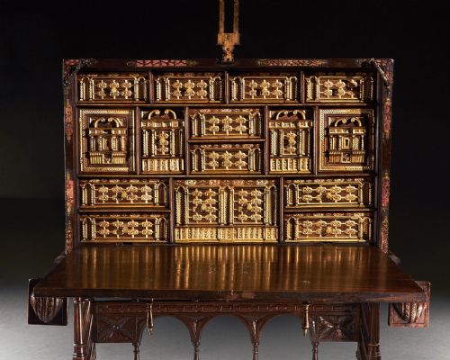 fig 1. Exceptional Early 17th Century Spanish Walnut Vargueno Desk on Stand