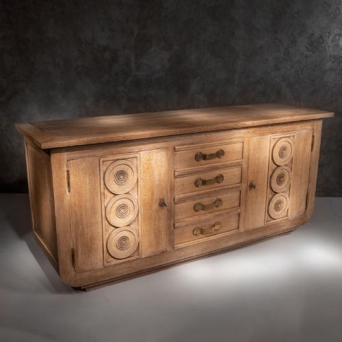 fig 1. French Gaston Poisson Art Deco Oak Sideboard Buffet 1940.