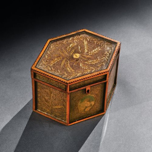 fig 2. 18th Century Georgian Paper Scrolled Quilled Satinwood Tea Caddy.