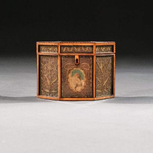 fig 3. 18th Century Georgian Paper Scrolled Quilled Satinwood Tea Caddy.