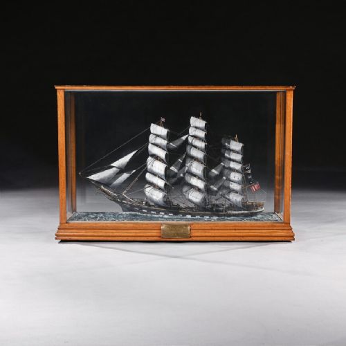 Large Oak and Glazed Cased Model of The Tea Clipper Glengarry In Full Sail