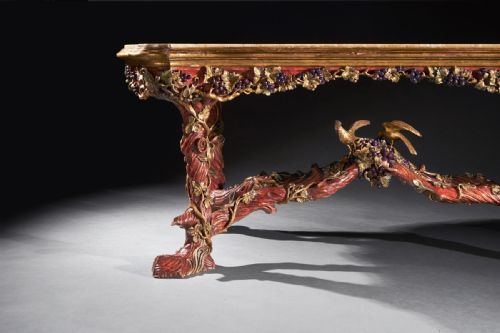 OUTSTANDING ITALIAN CARVED WOOD POLYCHROME CENTRE TABLE WITH ONYX TOP BY AMLETO BERTONI - ADDITIONAL PHOTO 1