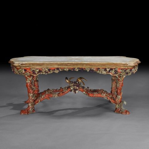 OUTSTANDING ITALIAN CARVED WOOD POLYCHROME CENTRE TABLE WITH ONYX TOP BY AMLETO BERTONI - ADDITIONAL PHOTO 2