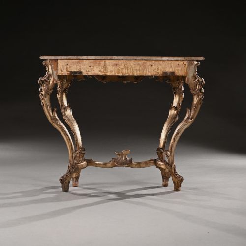 DECORATIVE 19TH CENTURY SILVER GILT ITALIAN CONSOLE TABLE WITH SHAPED MARBLE TOP - ADDITIONAL PHOTO 4