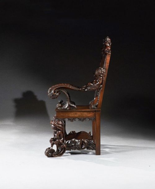 AN EXHIBITION QUALITY ITALIAN 19TH CENTURY CARVED WALNUT ARMCHAIR AFTER ANDREA BRUSTOLON - ADDITIONAL PHOTO 2