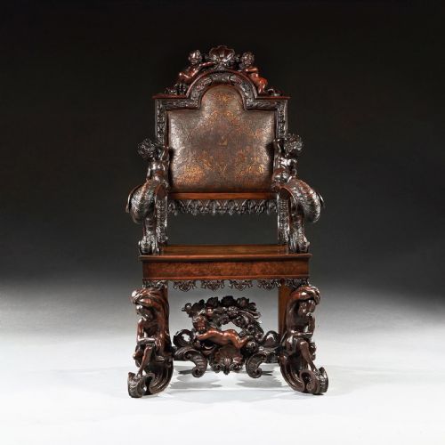 AN EXHIBITION QUALITY ITALIAN 19TH CENTURY CARVED WALNUT ARMCHAIR AFTER ANDREA BRUSTOLON - ADDITIONAL PHOTO 4