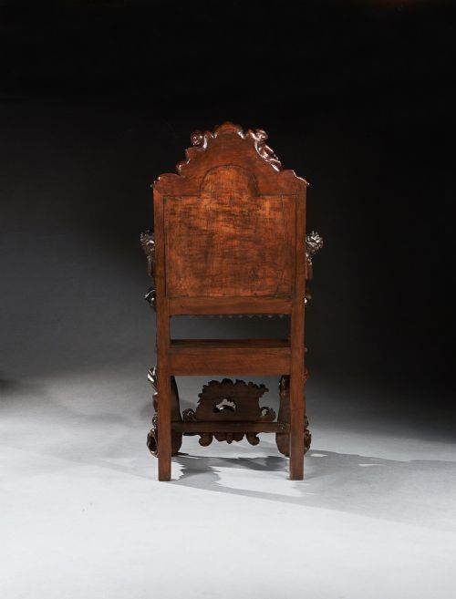 AN EXHIBITION QUALITY ITALIAN 19TH CENTURY CARVED WALNUT ARMCHAIR AFTER ANDREA BRUSTOLON - ADDITIONAL PHOTO 5