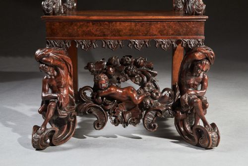 AN EXHIBITION QUALITY ITALIAN 19TH CENTURY CARVED WALNUT ARMCHAIR AFTER ANDREA BRUSTOLON - ADDITIONAL PHOTO 8