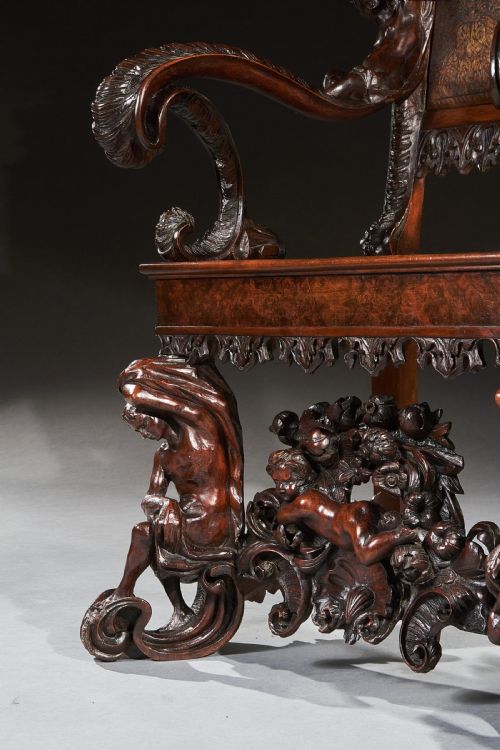 AN EXHIBITION QUALITY ITALIAN 19TH CENTURY CARVED WALNUT ARMCHAIR AFTER ANDREA BRUSTOLON - ADDITIONAL PHOTO 9