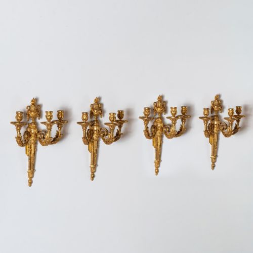 SET OF FOUR LOUIS XV ORMOLU THREE BRANCH WALL LIGHTS CIRCA 1770 - ADDITIONAL PHOTO 1