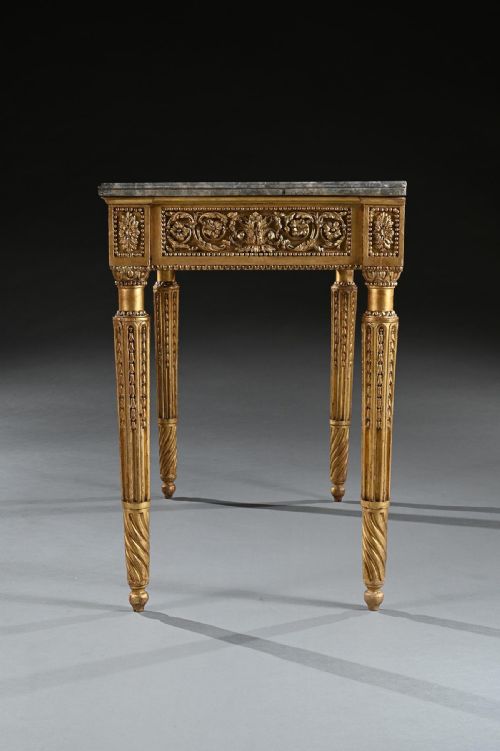 LATE 18TH CENTURY ITALIAN CARVED GILTWOOD MARBLE TOP CONSOLE TABLE - ADDITIONAL PHOTO 1