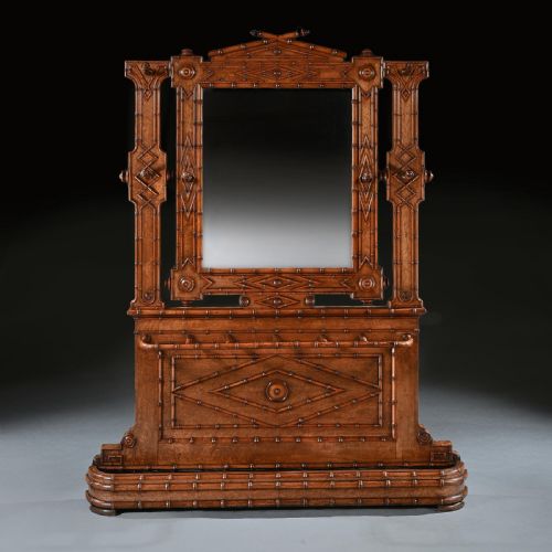 FRENCH AESTHETIC PERIOD JAPONISME BIRDSEYE MAPLE FAUX BAMBOO HALL STAND - ADDITIONAL PHOTO 2