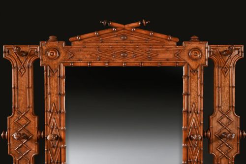 FRENCH AESTHETIC PERIOD JAPONISME BIRDSEYE MAPLE FAUX BAMBOO HALL STAND - ADDITIONAL PHOTO 4