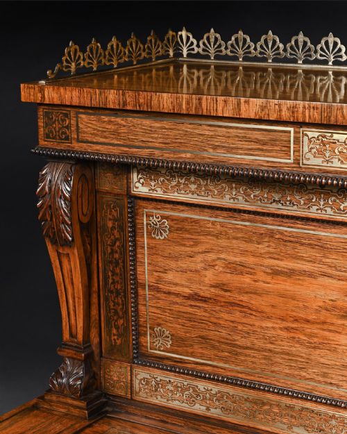 AN EXTREMELY FINE ROSEWOOD AND BRASS INLAID WRITING TABLE ATTRIBUTED TO GILLOWS OXFORD STREET WORKSHOP - ADDITIONAL PHOTO 1