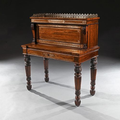 AN EXTREMELY FINE ROSEWOOD AND BRASS INLAID WRITING TABLE ATTRIBUTED TO GILLOWS OXFORD STREET WORKSHOP - ADDITIONAL PHOTO 2