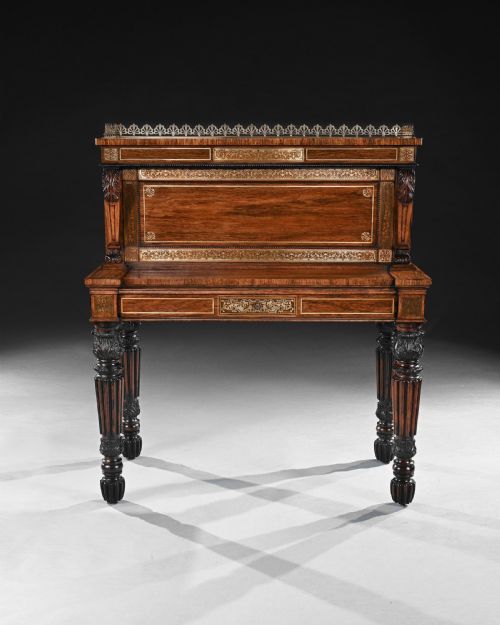 AN EXTREMELY FINE ROSEWOOD AND BRASS INLAID WRITING TABLE ATTRIBUTED TO GILLOWS OXFORD STREET WORKSHOP - ADDITIONAL PHOTO 5