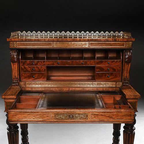 AN EXTREMELY FINE ROSEWOOD AND BRASS INLAID WRITING TABLE ATTRIBUTED TO GILLOWS OXFORD STREET WORKSHOP - ADDITIONAL PHOTO 10