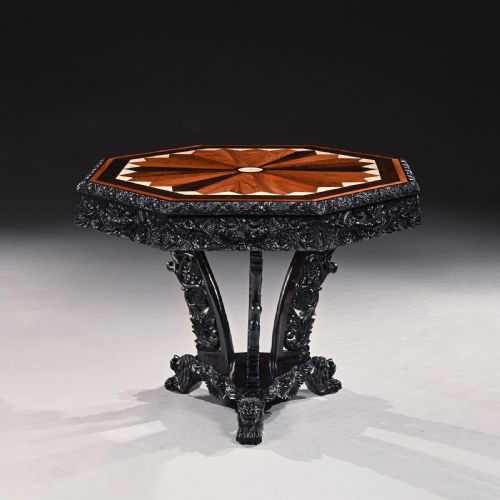 CEYLONESE 19TH CENTURY EBONY AND SPECIMEN WOOD CENTRE TABLE GALLE DISTRICT - ADDITIONAL PHOTO 1