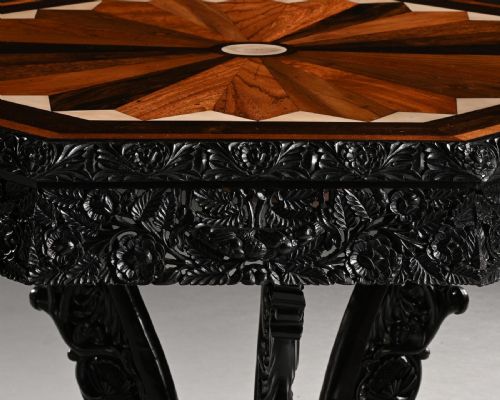 CEYLONESE 19TH CENTURY EBONY AND SPECIMEN WOOD CENTRE TABLE GALLE DISTRICT - ADDITIONAL PHOTO 3