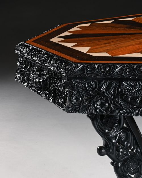 CEYLONESE 19TH CENTURY EBONY AND SPECIMEN WOOD CENTRE TABLE GALLE DISTRICT - ADDITIONAL PHOTO 4
