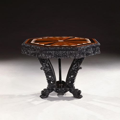 CEYLONESE 19TH CENTURY EBONY AND SPECIMEN WOOD CENTRE TABLE GALLE DISTRICT - ADDITIONAL PHOTO 5