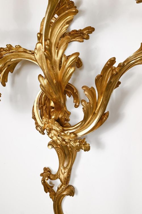 EXCEPTIONAL PAIR OF LARGE 19TH CENTURY FRENCH THREE BRANCH ORMOLU WALL LIGHTS OR APPLIQUS - ADDITIONAL PHOTO 1