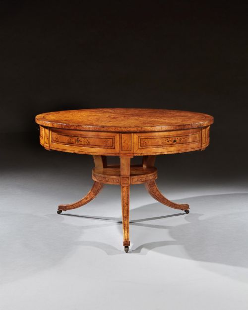 RARE EARLY 19TH CENTURY SCANDINAVIAN BURR ROOT MAPLE DRUM TABLE - ADDITIONAL PHOTO 1