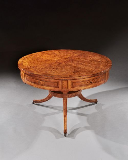 RARE EARLY 19TH CENTURY SCANDINAVIAN BURR ROOT MAPLE DRUM TABLE - ADDITIONAL PHOTO 3