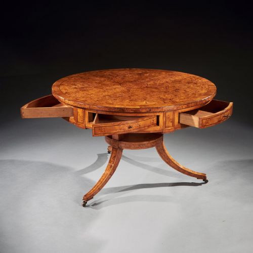 RARE EARLY 19TH CENTURY SCANDINAVIAN BURR ROOT MAPLE DRUM TABLE - ADDITIONAL PHOTO 5