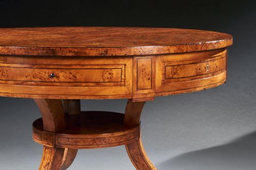 RARE EARLY 19TH CENTURY SCANDINAVIAN BURR ROOT MAPLE DRUM TABLE - ADDITIONAL PHOTO 6