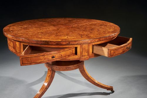 RARE EARLY 19TH CENTURY SCANDINAVIAN BURR ROOT MAPLE DRUM TABLE - ADDITIONAL PHOTO 7