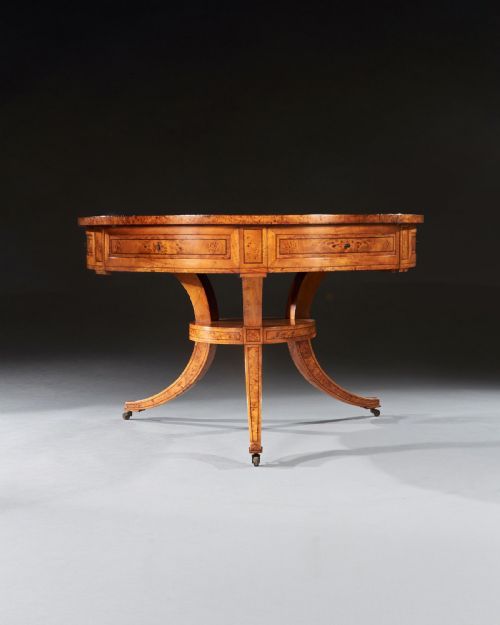 RARE EARLY 19TH CENTURY SCANDINAVIAN BURR ROOT MAPLE DRUM TABLE - ADDITIONAL PHOTO 9