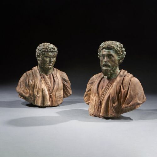 UNUSUAL PAIR OF LATE 19TH CENTURY PORTRAIT BUSTS OF CAESARS MARCUS AURELIUS AND CARACALLA