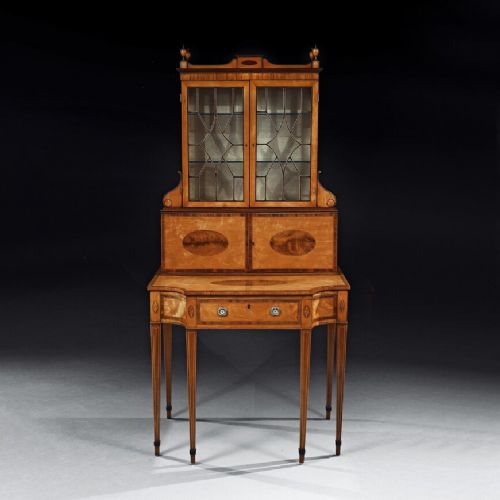 AN IMPORTANT 18TH CENTURY GEORGE III SATINWOOD AND SABICU WRITING CABINET