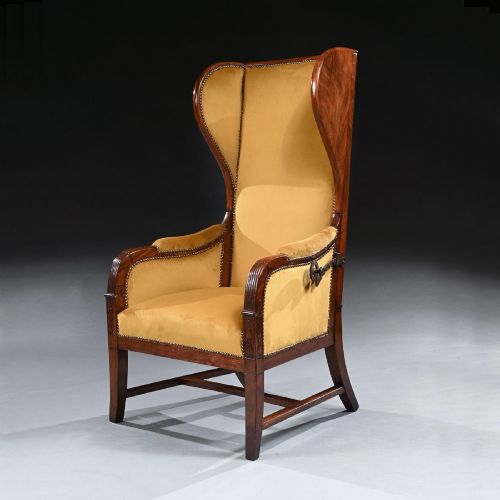 FRENCH EMPIRE MAHOGANY RECLINING WING BACK ARMCHAIR