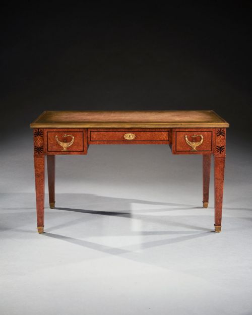 FINE 19TH CENTURY FRENCH NEOCLASSICAL STYLE AMBOYNA AND GILT BRONZE MOUNTED WRITING TABLE - ADDITIONAL PHOTO 2