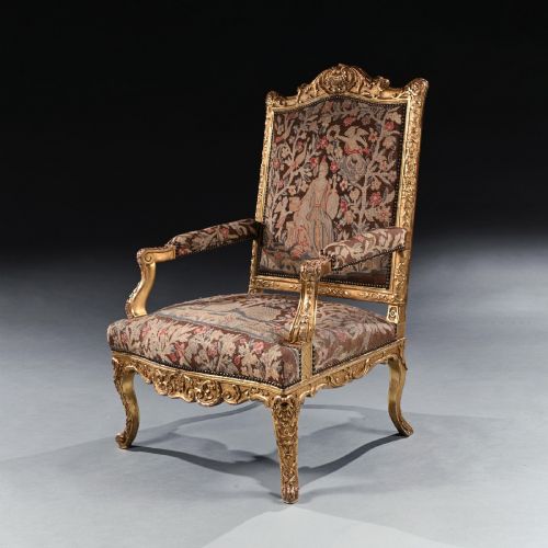 FINE 18TH CENTURY FRENCH REGENCE PERIOD GILTWOOD ARMCHAIR FAUTEUIL