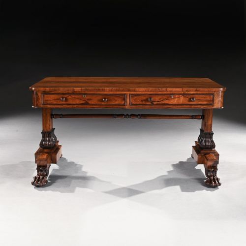 A GEORGE IV PERIOD ROSEWOOD LIBRARY TABLE WITH CARVED LIONS PAW FEET - ADDITIONAL PHOTO 1