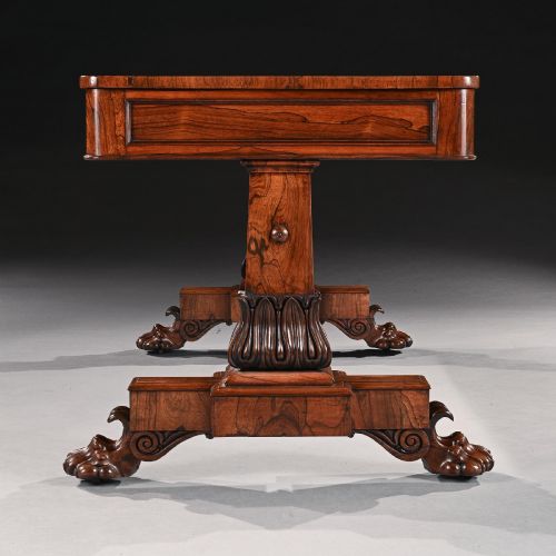 A GEORGE IV PERIOD ROSEWOOD LIBRARY TABLE WITH CARVED LIONS PAW FEET - ADDITIONAL PHOTO 3
