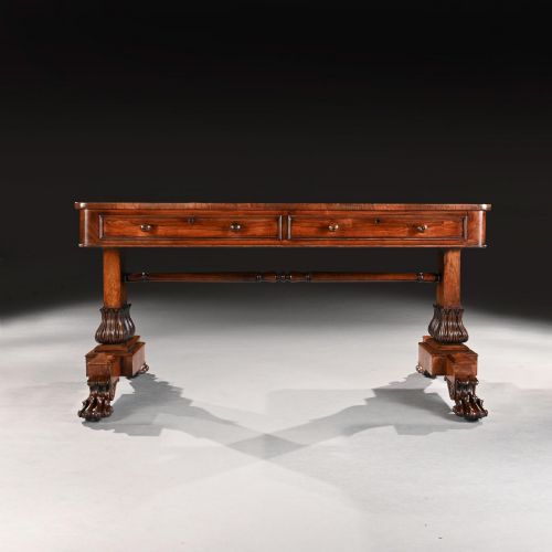 A GEORGE IV PERIOD ROSEWOOD LIBRARY TABLE WITH CARVED LIONS PAW FEET - ADDITIONAL PHOTO 4